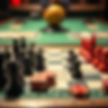 A chessboard-style layout demonstrating strategic moves in card games