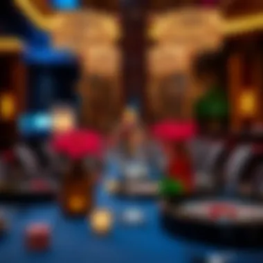 Sophisticated Table Arrangement for Casino Night Elegant casino-themed table setting with vibrant decorations