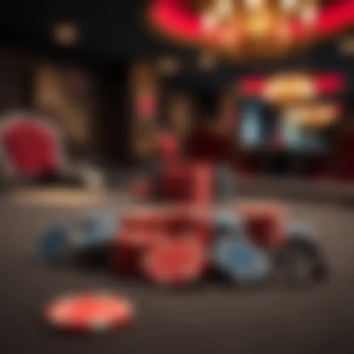 Poker Chips on a Stylish Poker Table An elegant poker chip set laid out on a felt poker table