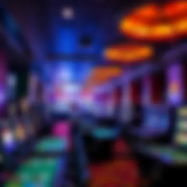 Interior of a modern gaming hall filled with various gaming tables and slot machines