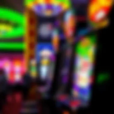 A slot machine with colorful lights attracting the attention of players in a bustling environment
