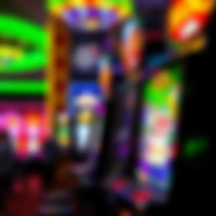 A slot machine with colorful lights attracting the attention of players in a bustling environment