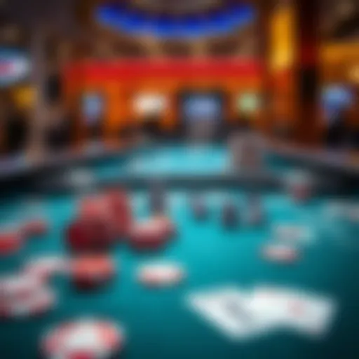 A virtual poker table showcasing a variety of chips and cards