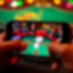 Dynamic gameplay on an iPhone screen showcasing blackjack strategies