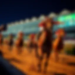 A thrilling horse race captured live with spectators cheering in the background