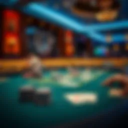 An elegant poker table setup featuring high-quality chips and cards