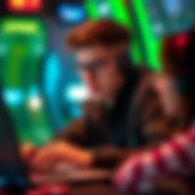 An individual engaged in online gaming on a laptop