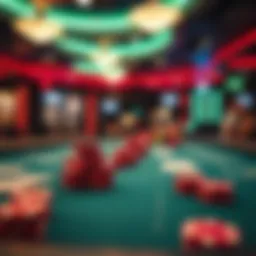 A vibrant poker table set up with cards and chips