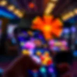 A smartphone displaying a casino app interface with vibrant graphics.