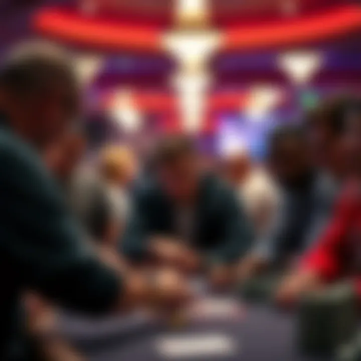 Community Engagement in Poker A diverse group of players engaged in a serious game of poker, illustrating community involvement