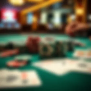 Strategic Elements of Poker A close-up of poker chips and cards spread on a table, symbolizing strategy