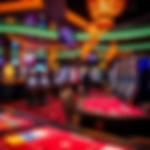 A vibrant casino floor showcasing various gaming tables and slot machines