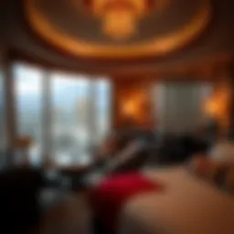 Luxurious suite in a Las Vegas hotel featuring opulent decor and city views