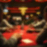 Intense Gameplay at the Poker Table A full poker table showcasing intense gameplay