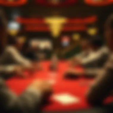 Intense Gameplay at the Poker Table A full poker table showcasing intense gameplay