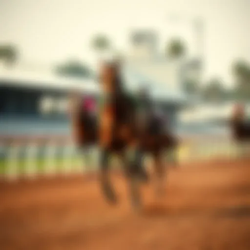 Thoroughbred in Motion A thoroughbred galloping on a racetrack