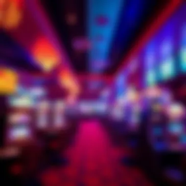 Inside the Pleasure Pit Casino: A Colorful Experience Vibrant casino interior with colorful gaming tables