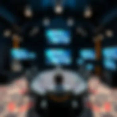 The Evolution of Poker Broadcasting Technology A modern poker studio with high-tech broadcasting equipment.