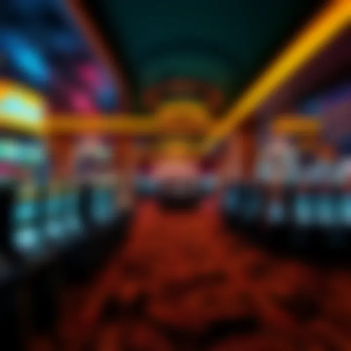 Vibrant Gaming Floor Atmosphere Panoramic view of the gaming floor filled with slot machines and table games