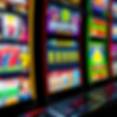A close-up shot of a slot machine showcasing various themes and symbols
