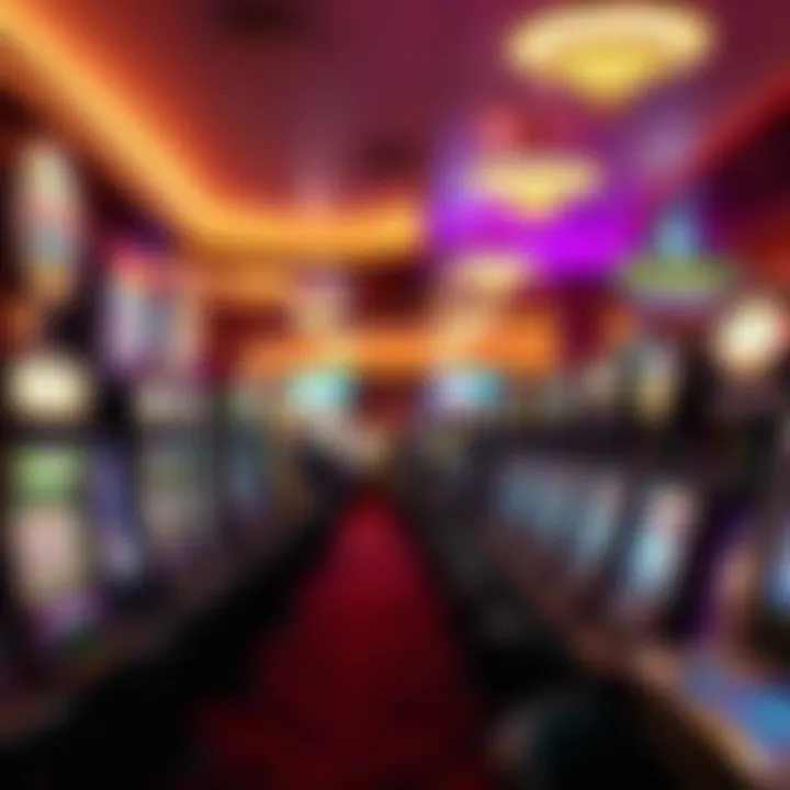 Interior view of a bustling gaming establishment with rows of slot machines
