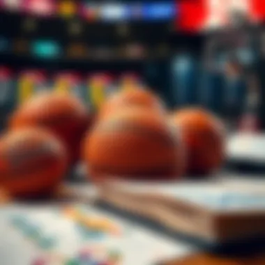 A strategic playbook with basketballs and charts