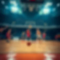 Basketball court during a game