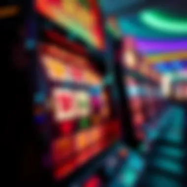 A vibrant slot machine with spinning reels showcasing various symbols