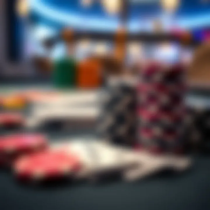 Poker Chips and Cards Arrangement Close-up of poker chips and cards arranged on a stylish poker table.