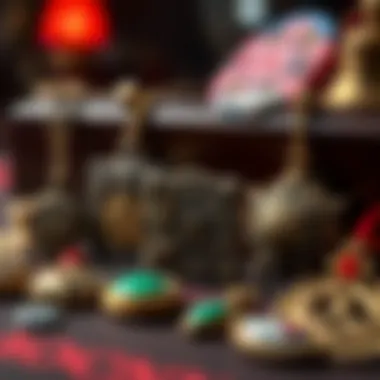 A collection of various amulets used in different gambling traditions.