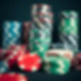 An array of poker chips in various colors and denominations