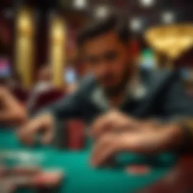 Strategic Chip Management in Poker A strategic poker player managing their chip stack during a game