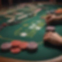 A close-up of a Texas Hold'em table with cards and chips.